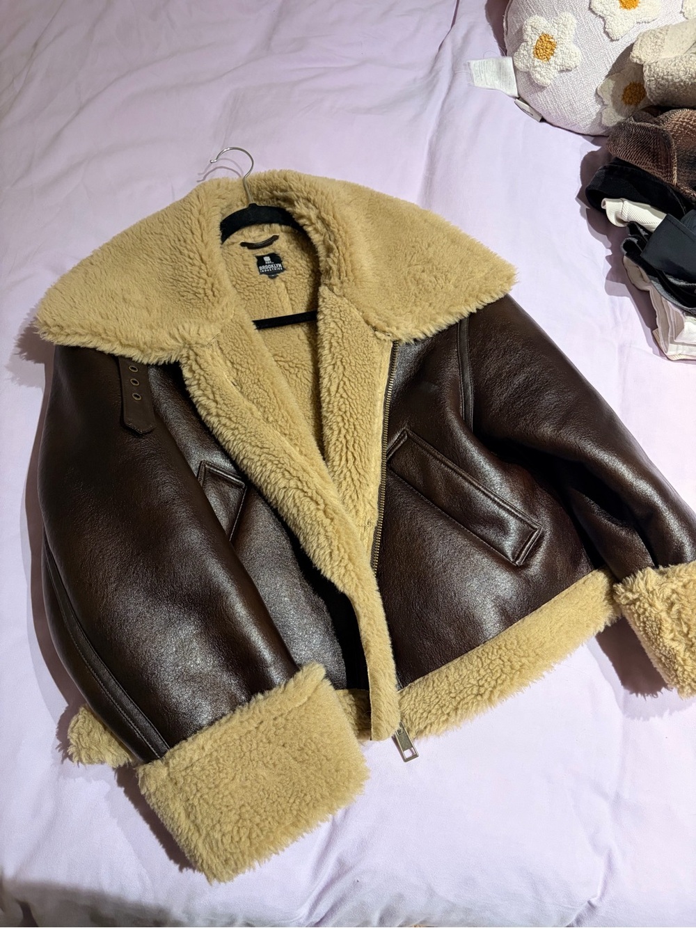 Brooklyn Industries Brown Faux-Shearling Aviator Jacket
